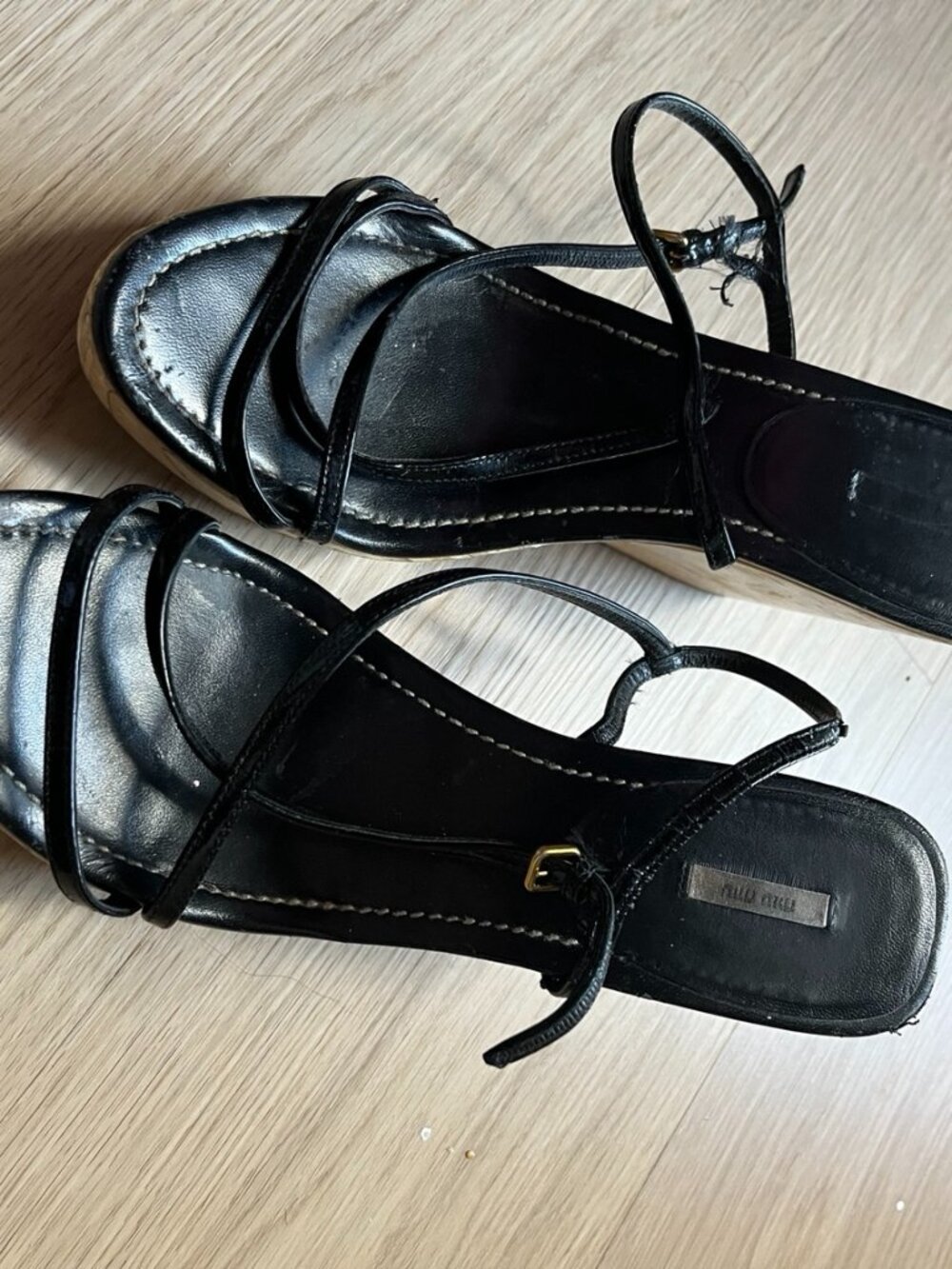 Miu Miu Black Strappy Wedge Sandals AS IS